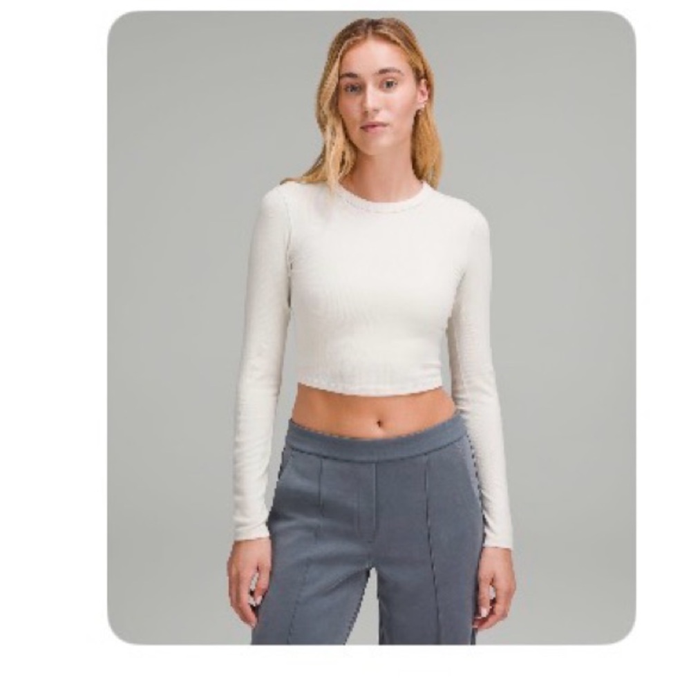 lululemon athletica Cropped Ribbed Long-Sleeve Top in Cream